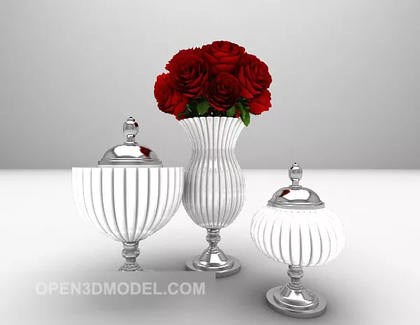 Potted White Lily Flower 3d model