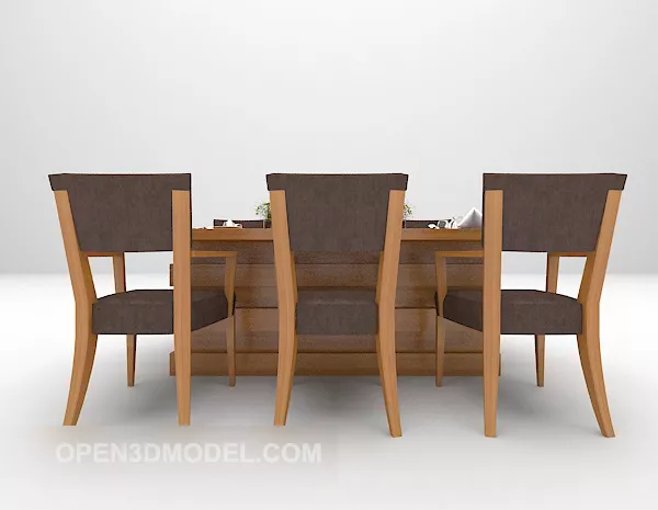 Wooden Square Table With Chairs 3d model Wooden Square Table With Chairs 3d model
