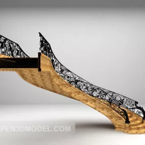 Curved Stone Staircase Iron Railing 3d model