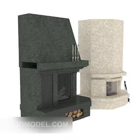 Stone Home Fireplace 3d model
