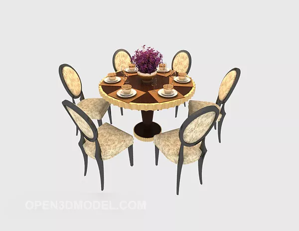 5 People Round Dining Table 3d model 5 People Round Dining Table 3d model