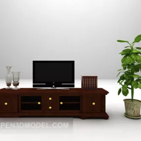 Retro Wooden Tv Cabinet With Plant Pot 3d model