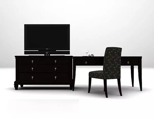 Dark Wood Tv Cabinet With Chair 3d model Dark Wood Tv Cabinet With Chair 3d model