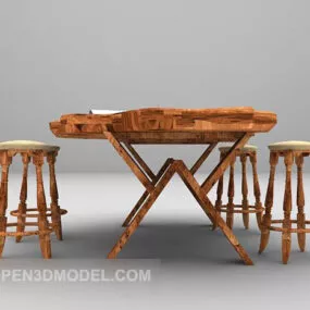 Wood Table And Chair Country Style 3d model