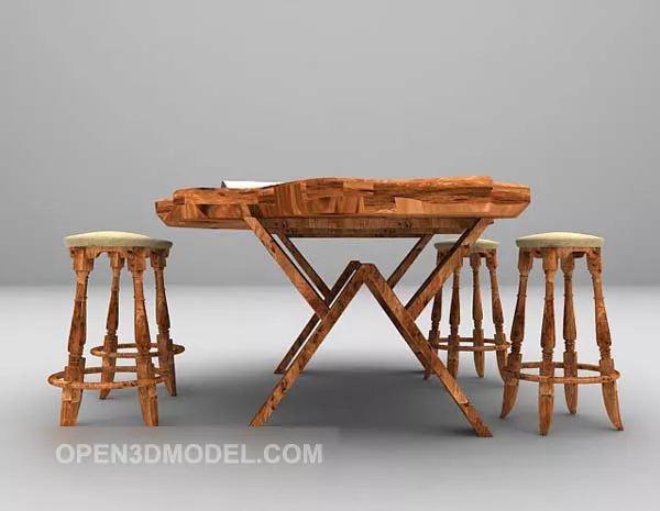 Wood Table And Chair Country Style 3d model Wood Table And Chair Country Style 3d model
