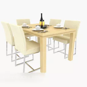 Table And Chair Furniture Wooden 3d model