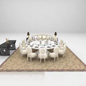 Large Round Table Chair Combination Furniture 3d model