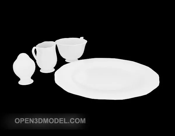 White Porcelain Teapot Set 3d model