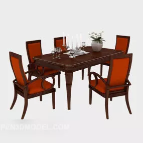 Traditional American Dining Table Chair 3d model