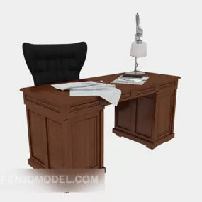 Traditional Solid Wood Desk 3d model