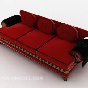 Velvet Three-person Sofa Design 3d model