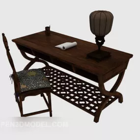 Vintage Chinese Desk With Chair 3d model