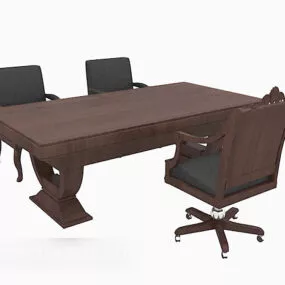 Vintage European Desk Brown Wood 3d model