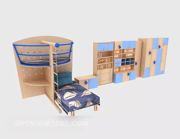 Chinese Bookshelf Wooden 3d model