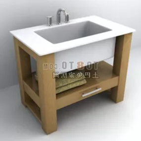 Washbasin On Wood Table 3d model