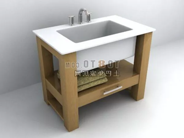 Rectangle Washbasin With Mirror Wood Frame 3d model