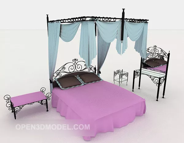 Warm Double Bed Full Set 3d model Warm Double Bed Full Set 3d model