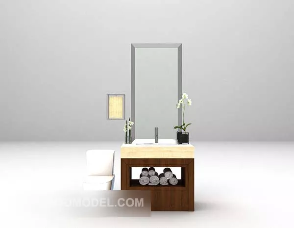 Washbasin With Square Mirror And Lamp 3d model