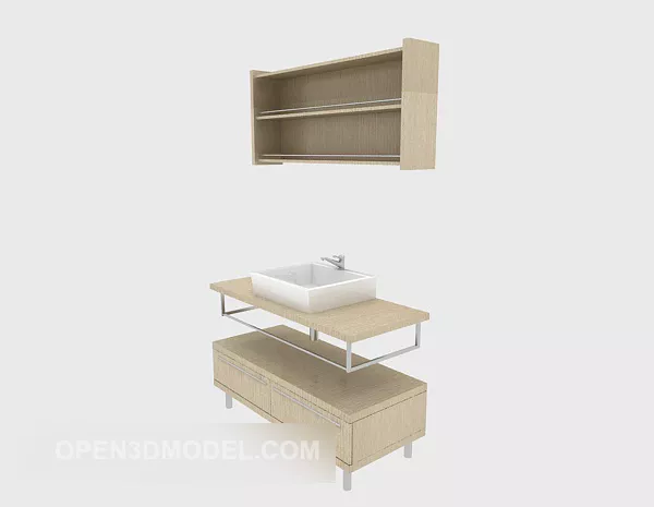 Antique Washbasin With Gold Mirror 3d model
