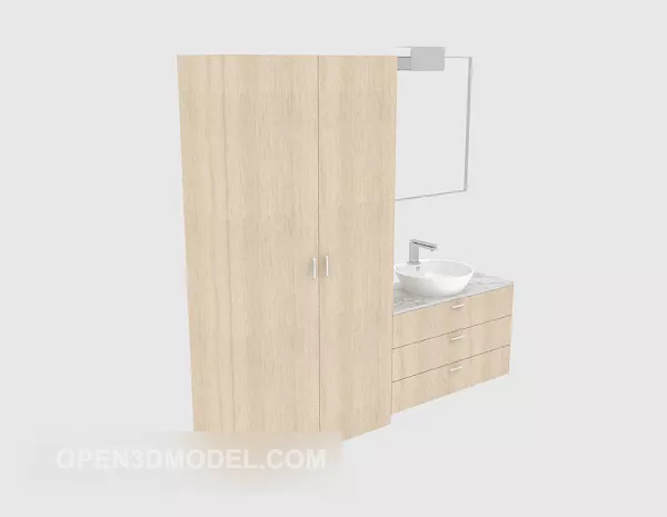 Washbasin With Square Mirror And Lamp 3d model