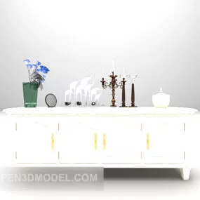 European White Tv Cabinet Furniture Set 3d model