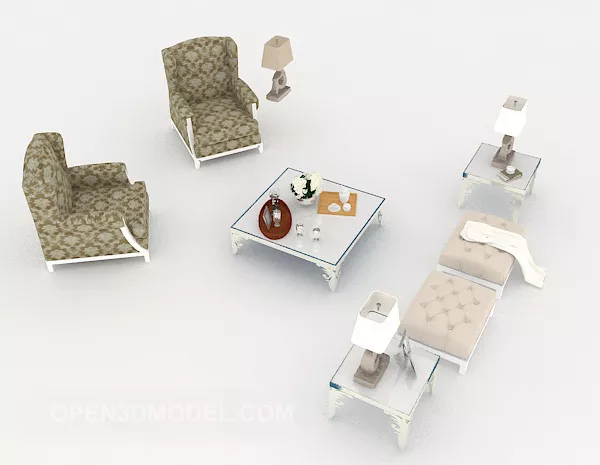 White European Sofa Sets 3d model White European Sofa Sets 3d model