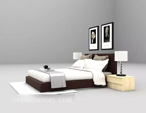 White Low Bed With Painting 3d model White Low Bed With Painting 3d model