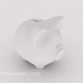 White Piggy Bank Plastic Material 3d model