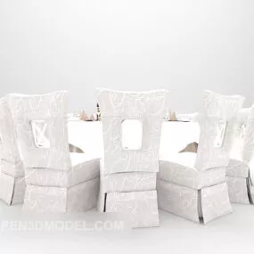 Restaurant White Round Table Chair 3d model