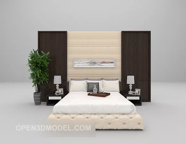 White Bed With Back Wall 3d model White Bed With Back Wall 3d model