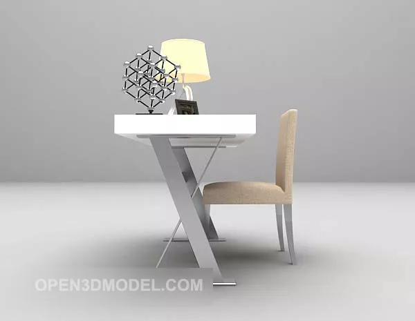 White Work Desk With Chair 3d model White Work Desk With Chair 3d model