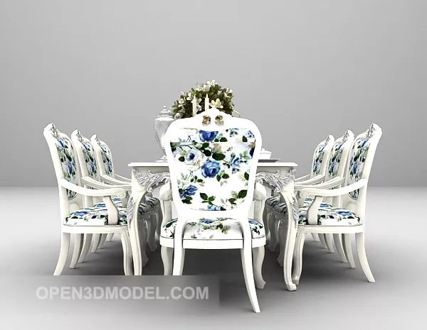 White Elegant Dining Table Furniture 3d model White Elegant Dining Table Furniture 3d model