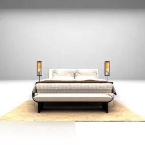 White Double Bed Simple Style 3d model