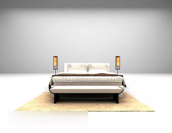 White Double Bed Simple Style 3d model White Double Bed Simple Style 3d model