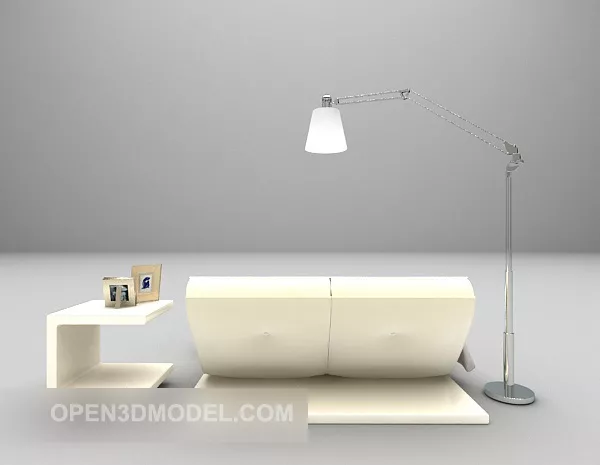 White Double Bed With Floor Lamp 3d model White Double Bed With Floor Lamp 3d model