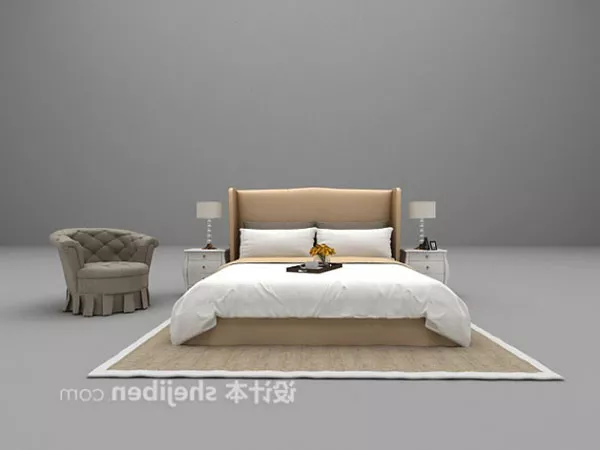 White Double Bed With Brown Carpet 3d model White Double Bed With Brown Carpet 3d model