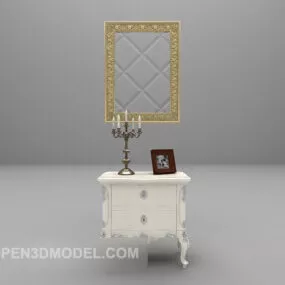White Entrance Hall Cabinet With Mirror 3d model