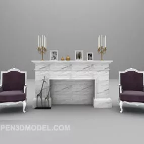 White Fireplace With Decoration Ware And Chair 3d model