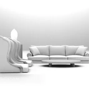 White High-backed Chair Set Sofa 3d model