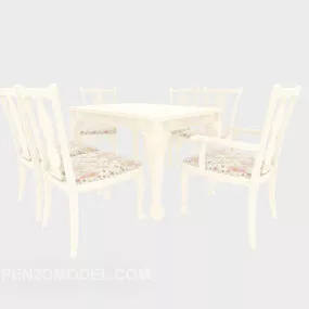 White Home Solid Wood Dining Table 3d model