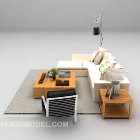 White Leather Sofa Table Carpet Combination 3d model