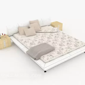 White Minimalist Home Double Bed 3d model