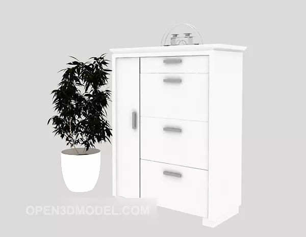 White Shoe Cabinet With Potted Plant 3d model White Shoe Cabinet With Potted Plant 3d model