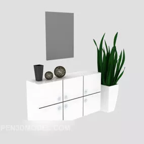 White Side Cabinet With Plant Vase 3d model