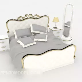 White Simple European Double Bed 3d model