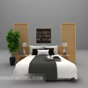 White Simple Double Bed 3d model