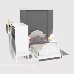 White Single Bed Furniture 3d model