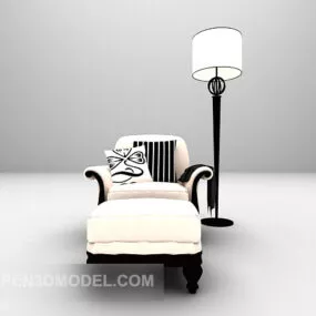 White Sofa With Floor Lamp 3d model
