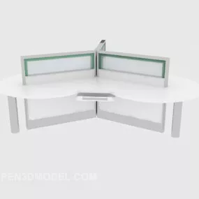 White Solid Wood Desk 3d model
