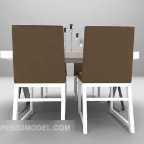 White Brown Table And Chair Furniture 3d model